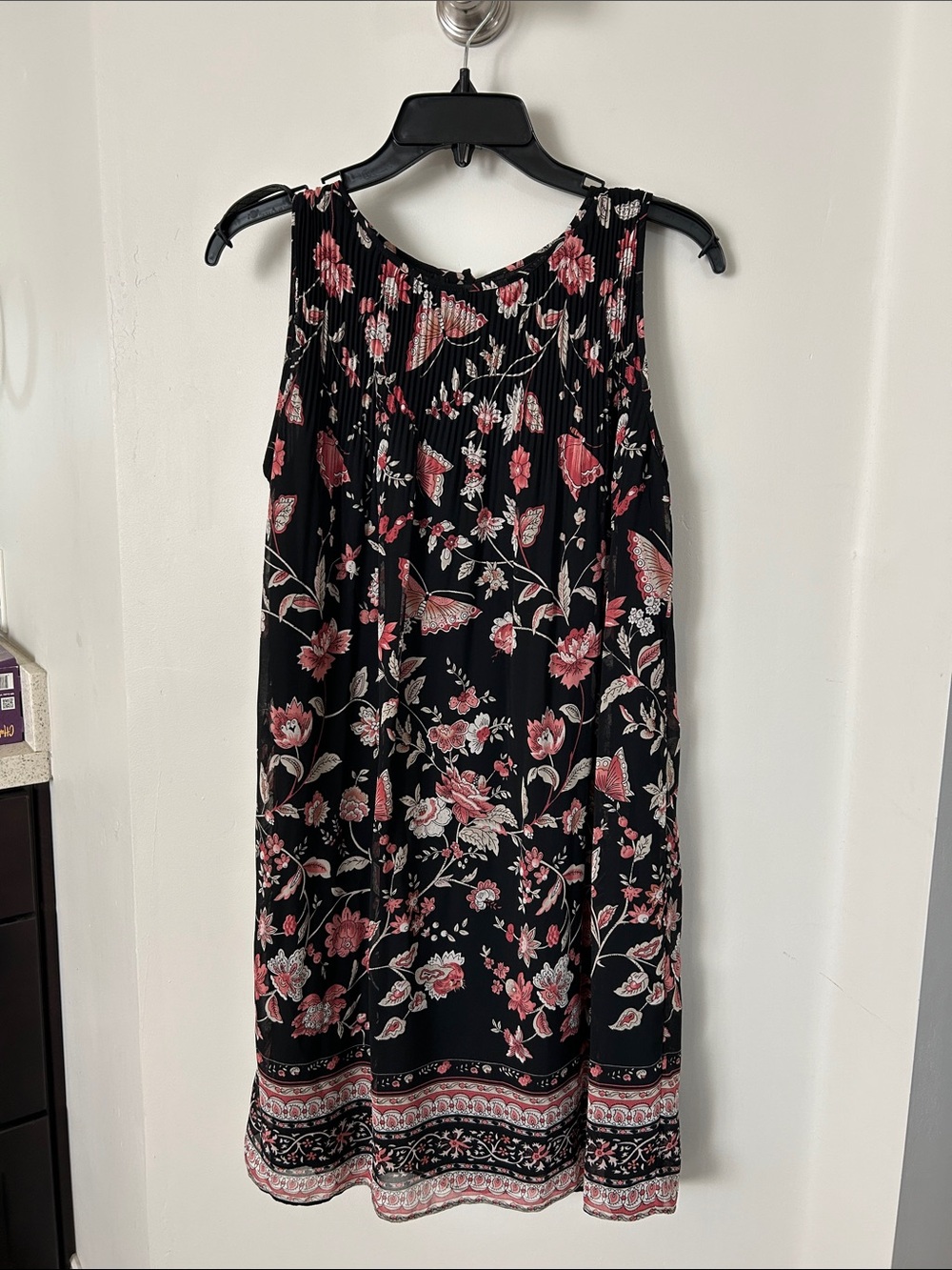 Max Studio Black Midi Dress with Pink Floral Print